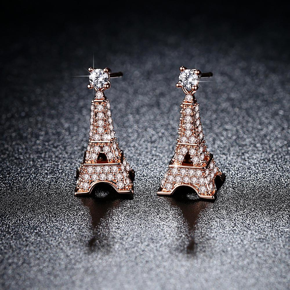 Three-Dimensional Eiffel Tower Zircon Drop Earrings - Light Luxury Jewelry for Women