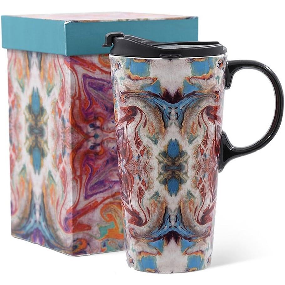 Tall Ceramic Travel Mugs 17 Oz. Sealed Lid With Color Box and Handle Coffee Cup