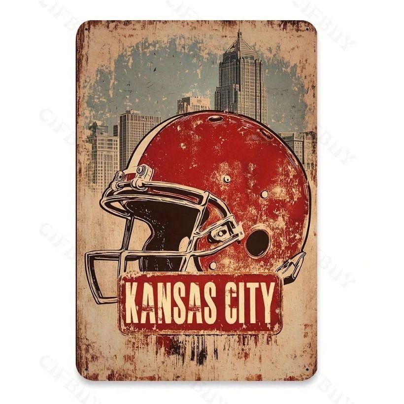 Kansas City Chiefs Football Helmet Metal Wall Poster 8x12 Inch Waterproof Outdoor Aluminum Sign