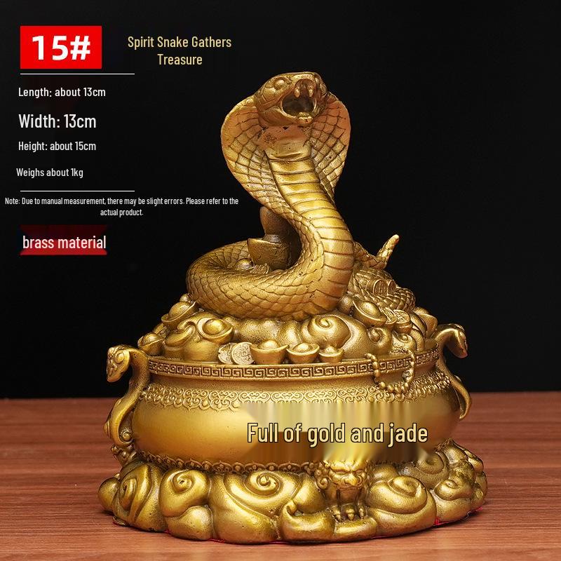 Golden Cobra Wealth Attraction Bronze Ornament: Brass Snake Decoration for Living Room, Copper Craft Gift