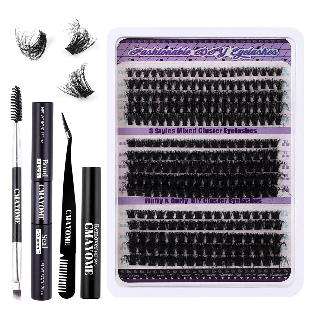 DIY Dense D-Curl False Eyelash Extension Set - Fluffy, Segmented & Curled Doll Lashes