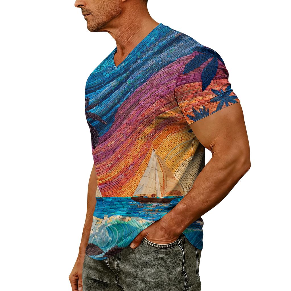 Men's Fashion Printed V-Neck Short Sleeve T-Shirt
