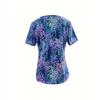 Plus Size Casual T-shirt, Women's Plus Colorful Butterfly Print Short Sleeve V Neck Medium Stretch Top