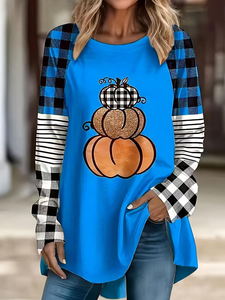 Plus Size Women's Halloween Pumpkin Long Sleeve T-Shirt for Autumn/Winter