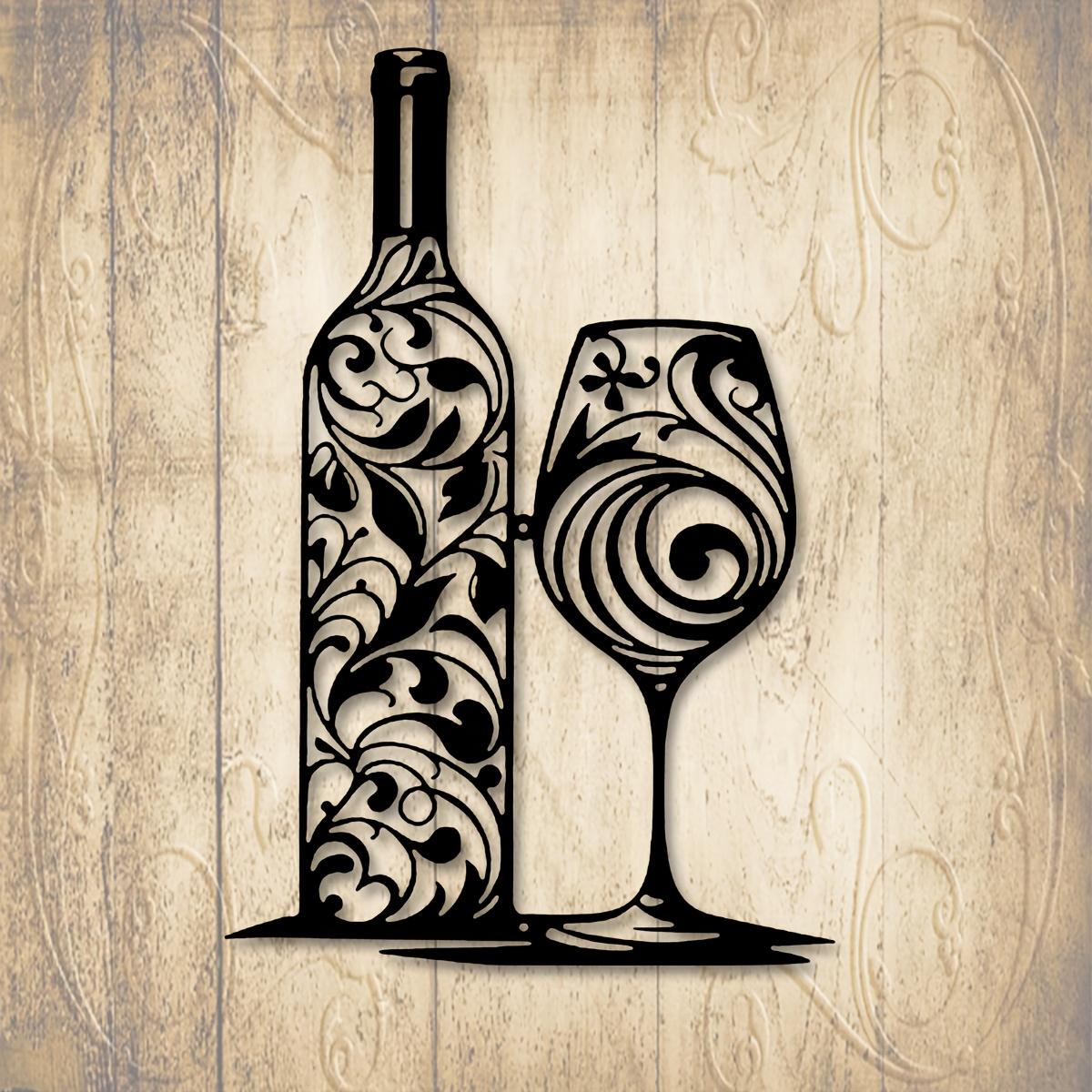 

Metal Wine Bottle And Glass Wall Decor Black Swirl Pattern Home Bar Kitchen Dining Room Gift Wine Lovers Wall Art Metalwork чорний