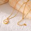 French Retro Oval Mother-of-Pearl Zircon Pendant On 18k Gold-Plated Titanium Steel Clavicle Chain
