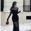 Royal sister has a variety of black dresses for women's spring and autumn new pure desire sexy mesh stitching hip-wrapped long skirt