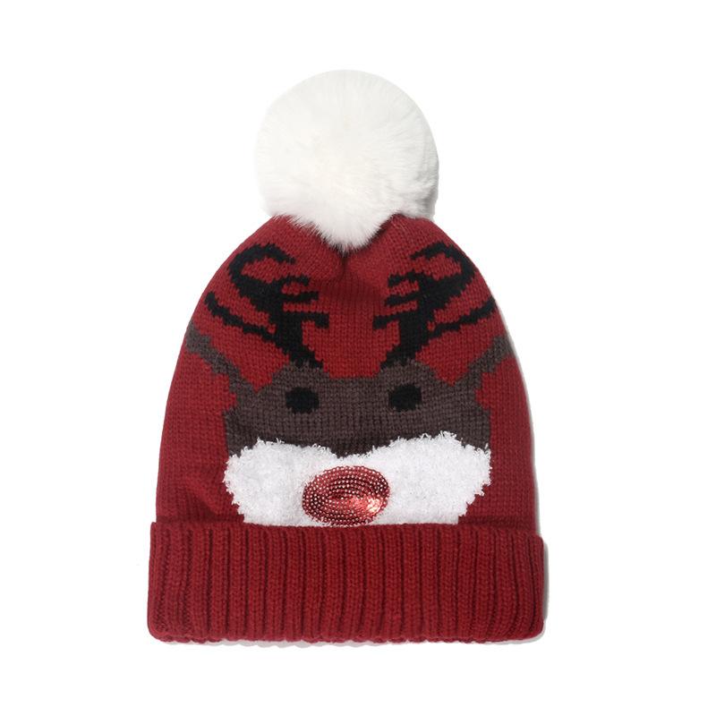 Cross-border Amazon new holiday hat red Santa Claus deer jacquard hairball knitted hat Christmas hat winter