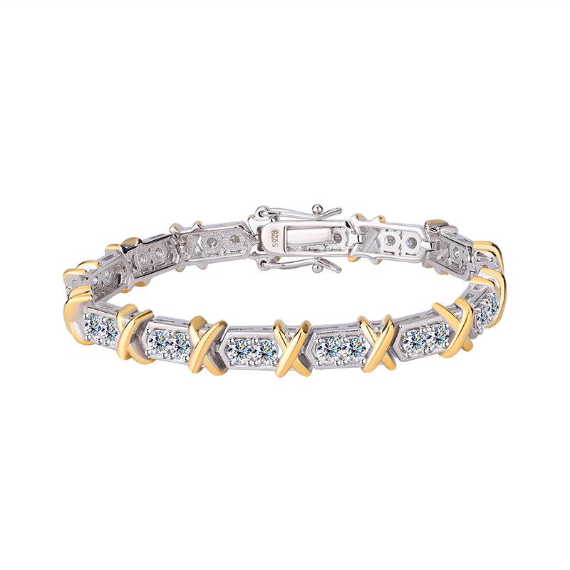 S925 Sterling Silver Two-Tone Gold XO Diamond Bracelet - Retro and Versatile Style
