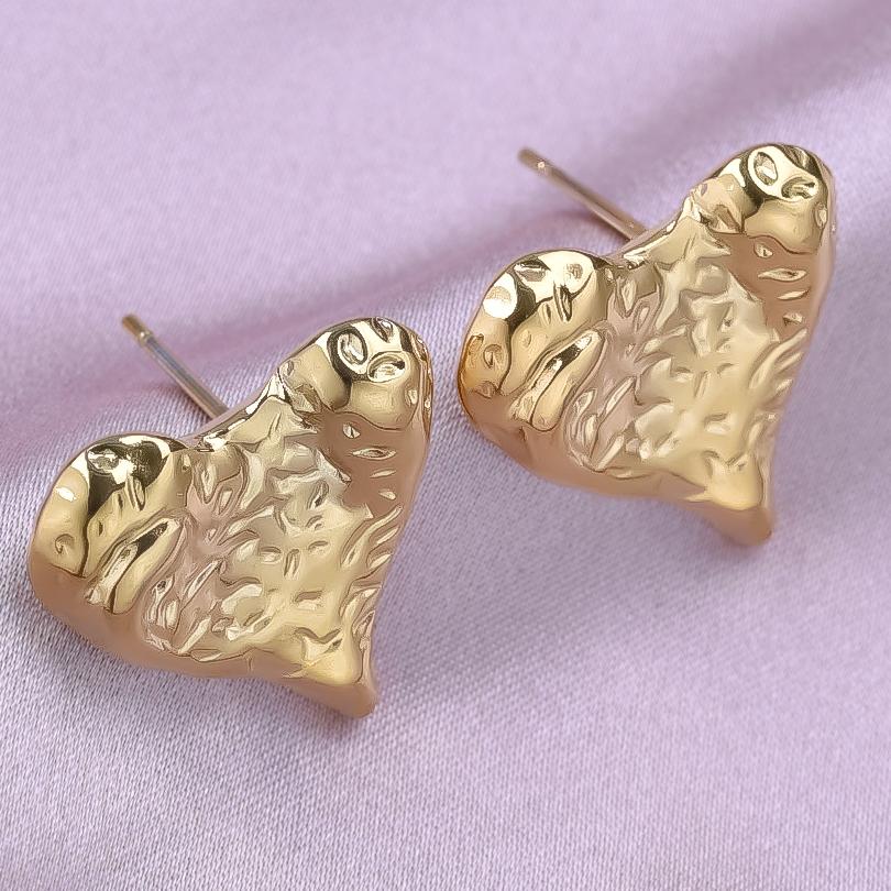 Irregular Personality Love Jewelry Stainless Steel Heart Ear Studs For Women Men Accessories Real Gold Plated Earrings Piercing