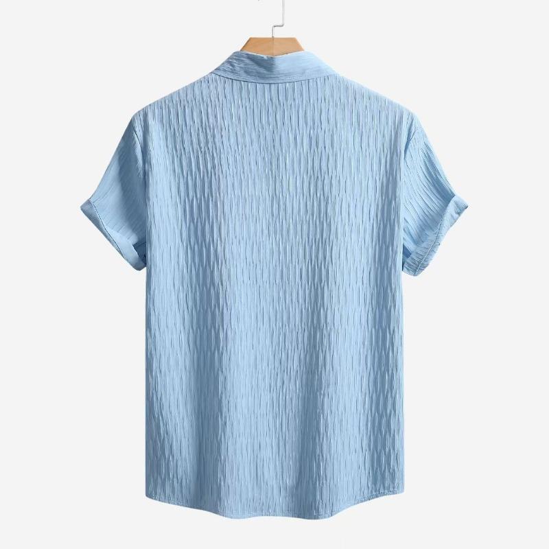 Summer Polo-neck Solid Color Casual Fashion Folds Shirt Male Short Sleeve Single Breasted Cardigan Top Men