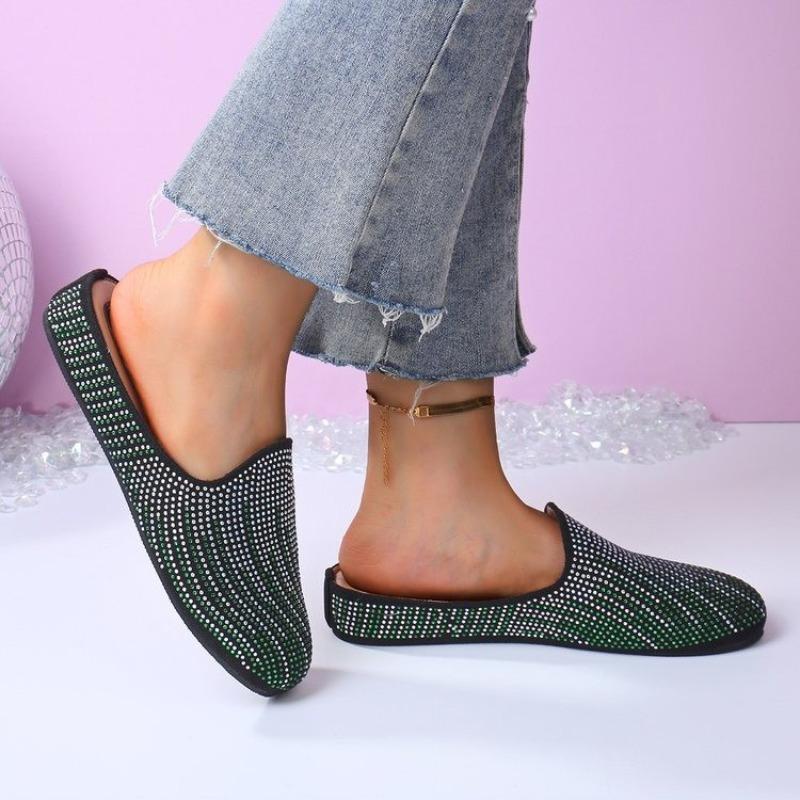 Fashion 2025 Spring and Summer New Rhinestone Lazy Slip Wears Baotou Half Slippers for Women