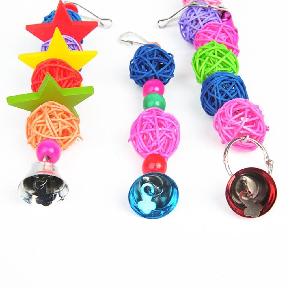 Parrot Wooden Rattan Ball Hanging Chew Strands Toy Molar Teeth Cleaning Toy With Bell Bird Supplies