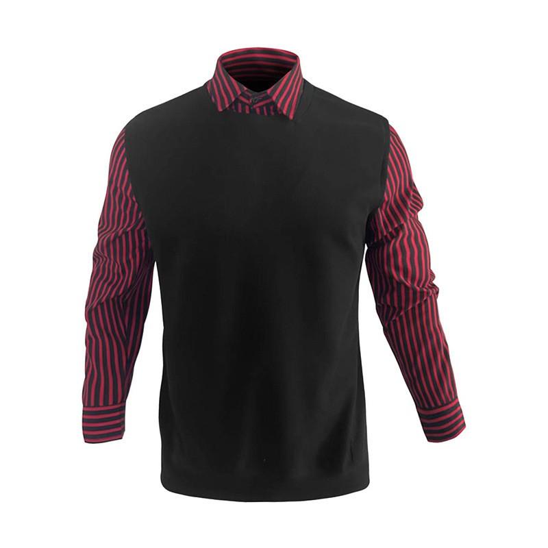 Men Waffle Knit Mock Neck Shirt Collar Long Sleeve Casual Top