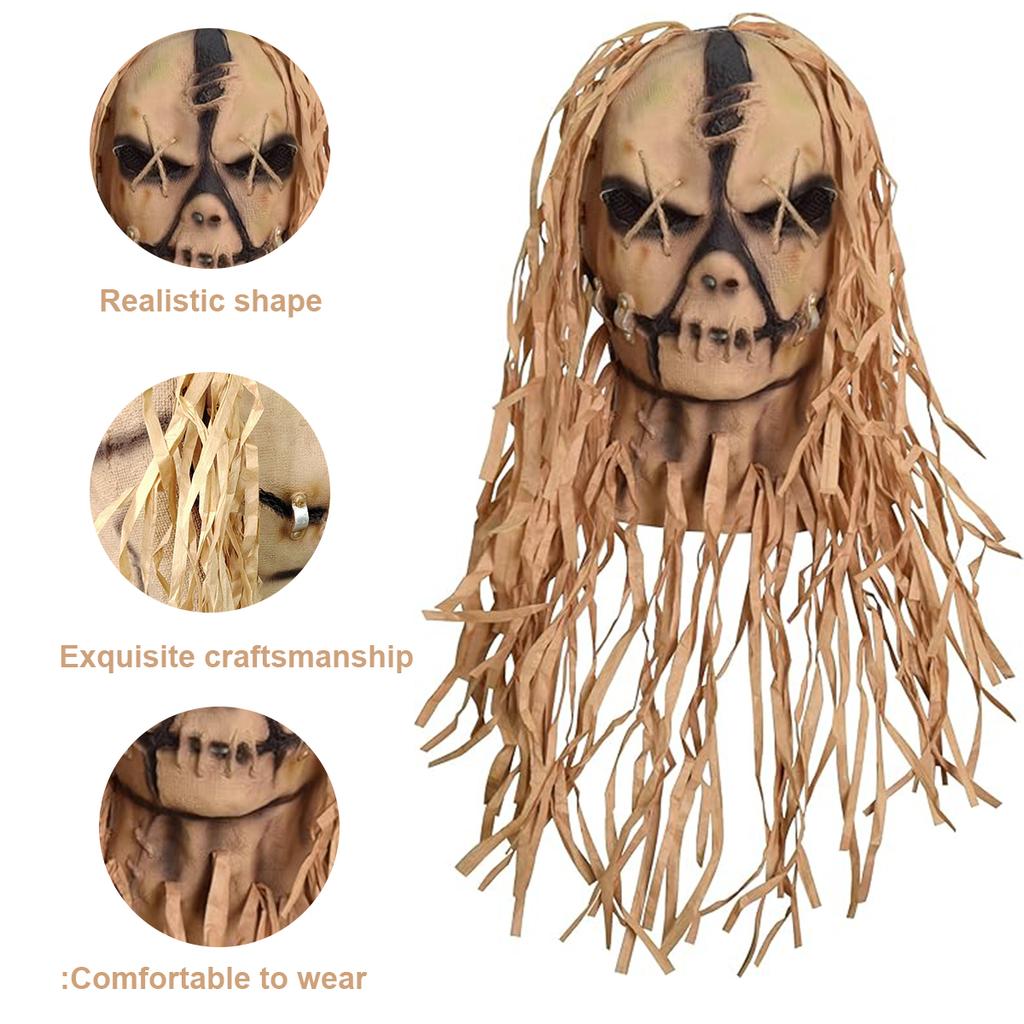 Halloween Scary Scarecrow Mask Full Head Horror Halloween Mask Cosplay Gift Props Outdoor Decoration