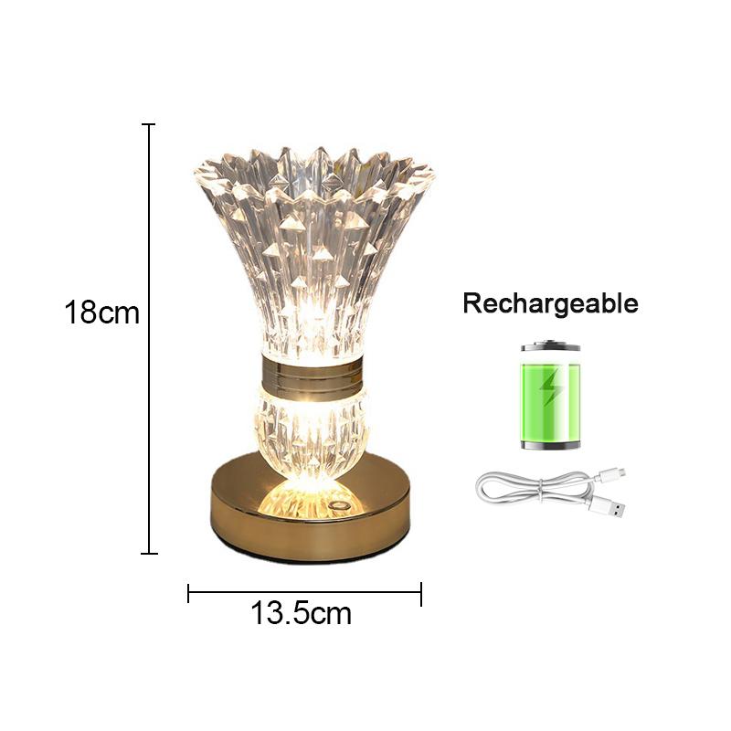 Crystal LED Vase Table Lamp USB Charging Touch Switch Tricolor Dimming Bedroom Decoration Bedside Living Room Decor Desk Lamp