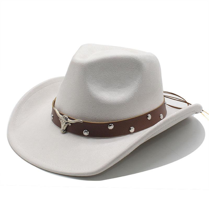 Western Cowboy Turned Edge Cowboy Hat Bull Head Accessories Suede Jazz Hat Riding Hat