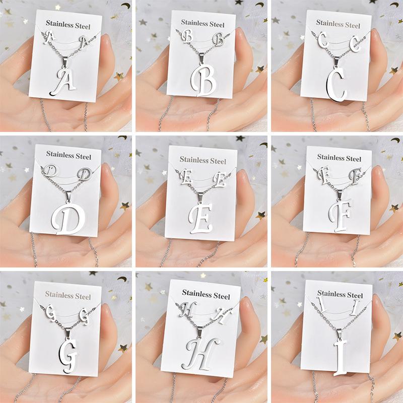 Fashion Stainless Steel A-Z Alphabet Initial Necklace 26 English Letter Earrings Necklace For Women Set Personalize Jewelry Gift CLE