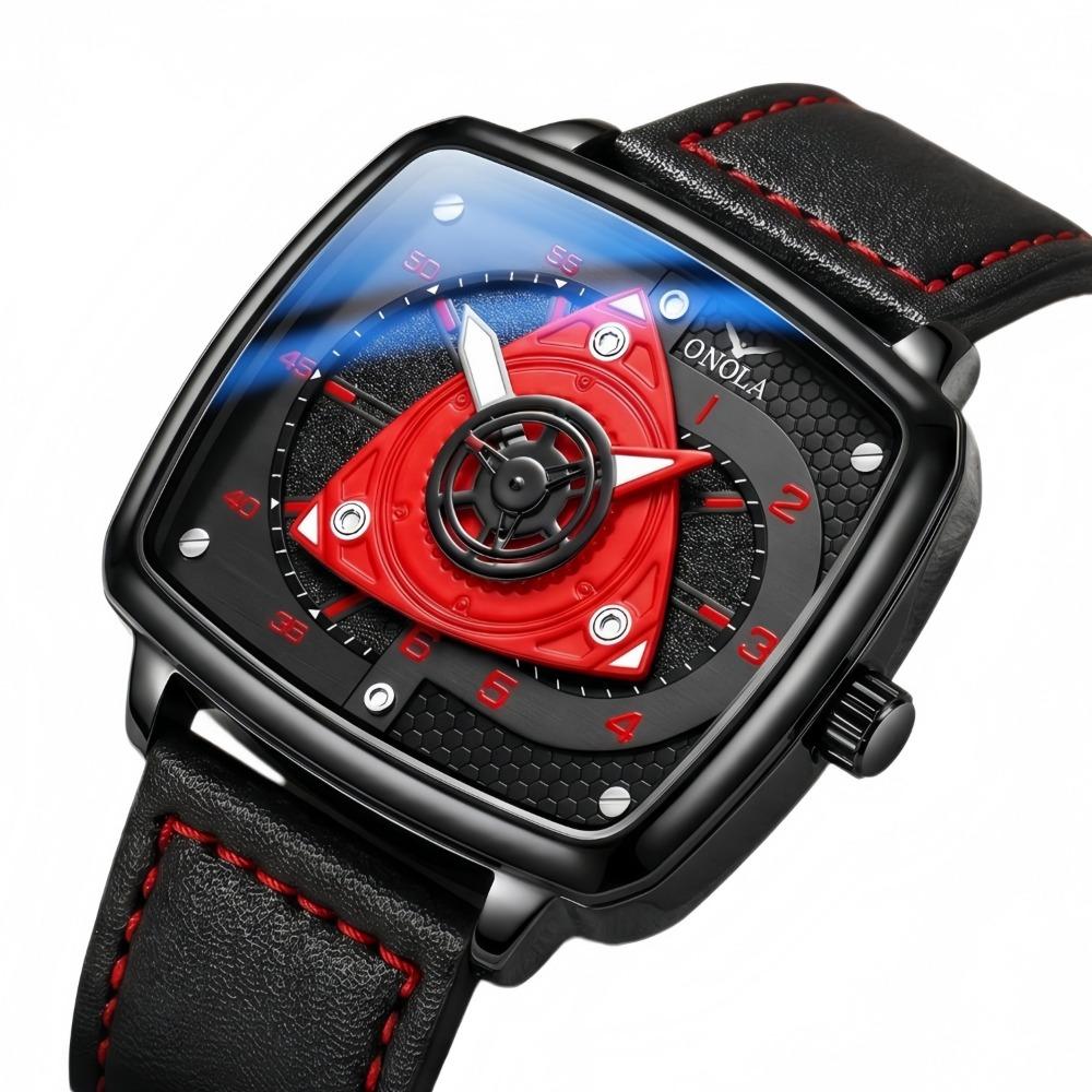 Herren Tonneau Quarz Armbanduhr Lederarmband Wasserdicht Mode Sport Herrenuhr