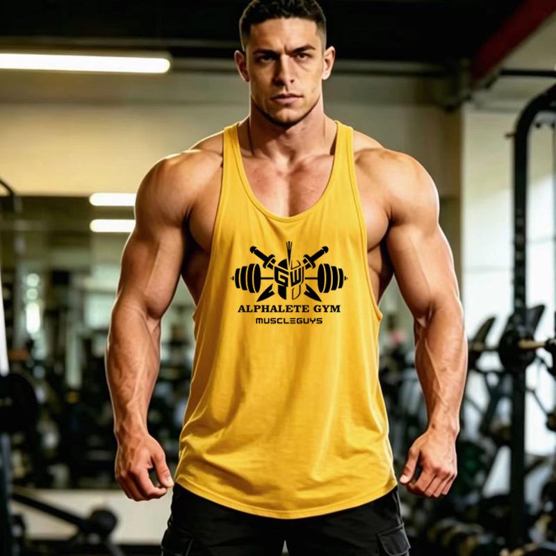 Canottiera da uomo estiva con schiena a Y: Maglia da Bodybuilding Sportiva, con Spalline Sottili, Senza Maniche, con Logo Personalizzato, Vestibilità Larga