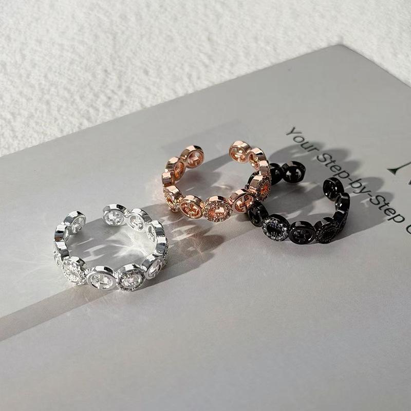 Französischer Herbst- und Winter-Doppel-G-Hochwertiger Zirkon-Kreis Offener Ring Damen Einfacher Nischen-Leichtluxus Offener Ring