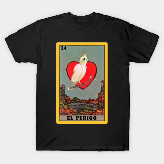 

Men Black Print T-shirt El Perico Card Parakeet Mexican Lottery Card No-Cut Transfer Paper Print Cotton Tshirt S чорний