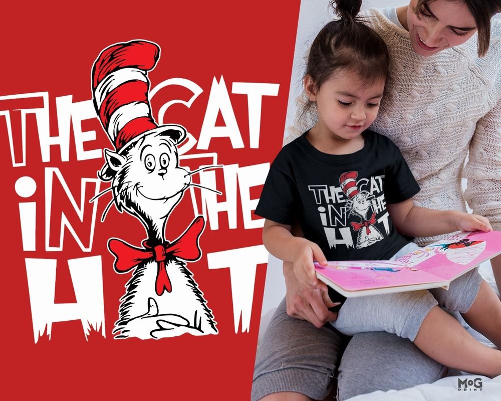 Funny Cat In Hat T-Shirt, World Book Day, Reading Club, Dr Seuss Inspired Tee