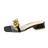 Women Slippers Chunky Sexy Low Heels Shoes Spring New Designer Sandals Chain Pvc Slingback Slides Casual Women Flip -Flops