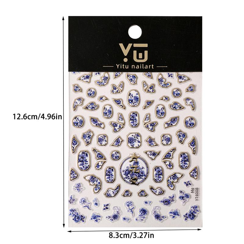Chinese Style Blue And White Porcelain Nail Sticker Midnight Blue Floral Ceramic Nail Art Decal Slef Adhesive Diy Manicure Salon