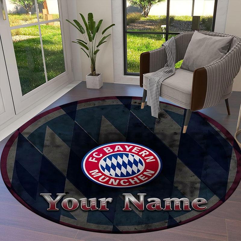 FC Bayern Munchen Custom Name Round Area Rug,Carpet Rug for Living Room Bedroom Sofa Playroom Decor,Non-slip Floor Mat