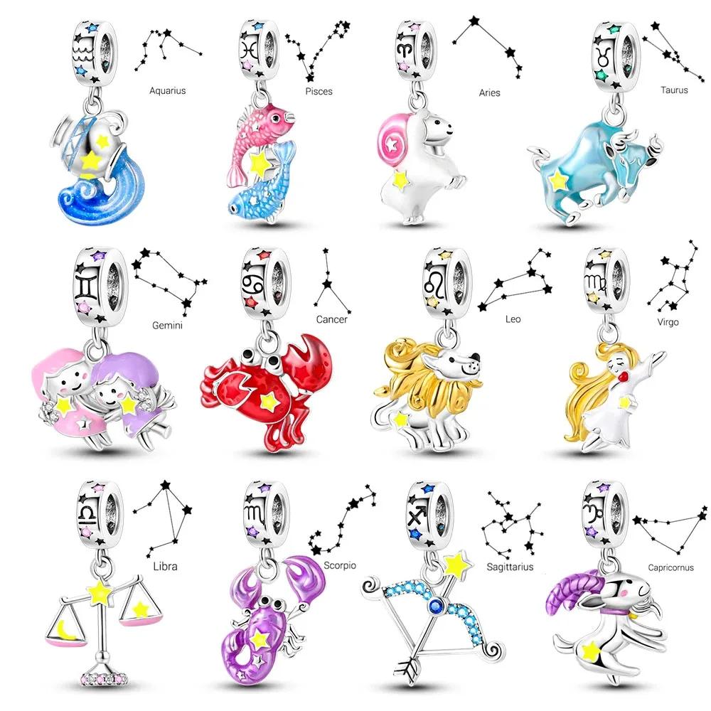 Zodiac Signs Original Charms Copper Glow In Dark Pendants Beads Fit Bracelet Diy Jewelry Birthday Gift For Women