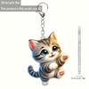 2D Flat, 2D Flat Cartoon Cat Keychain with Flower Pendant - Acrylic Animal Charm, Lobster Clasp, Perfect Christmas Gift for Women and S, 2D Flat