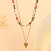 Bohemian Double-layer Stone Heart Necklace: Colorful Natural Stone with Stainless Steel