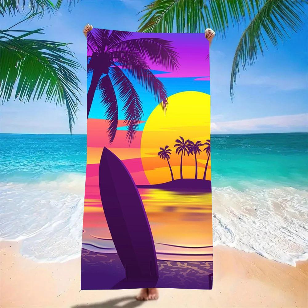 Vintage Sonnenuntergang Palmenbaum Druck Strandtuch Mikrofaser Sandfest Poolhandtuch Sommer Schwimmen Outdoor Picknick Meeresurlaub Zubehör