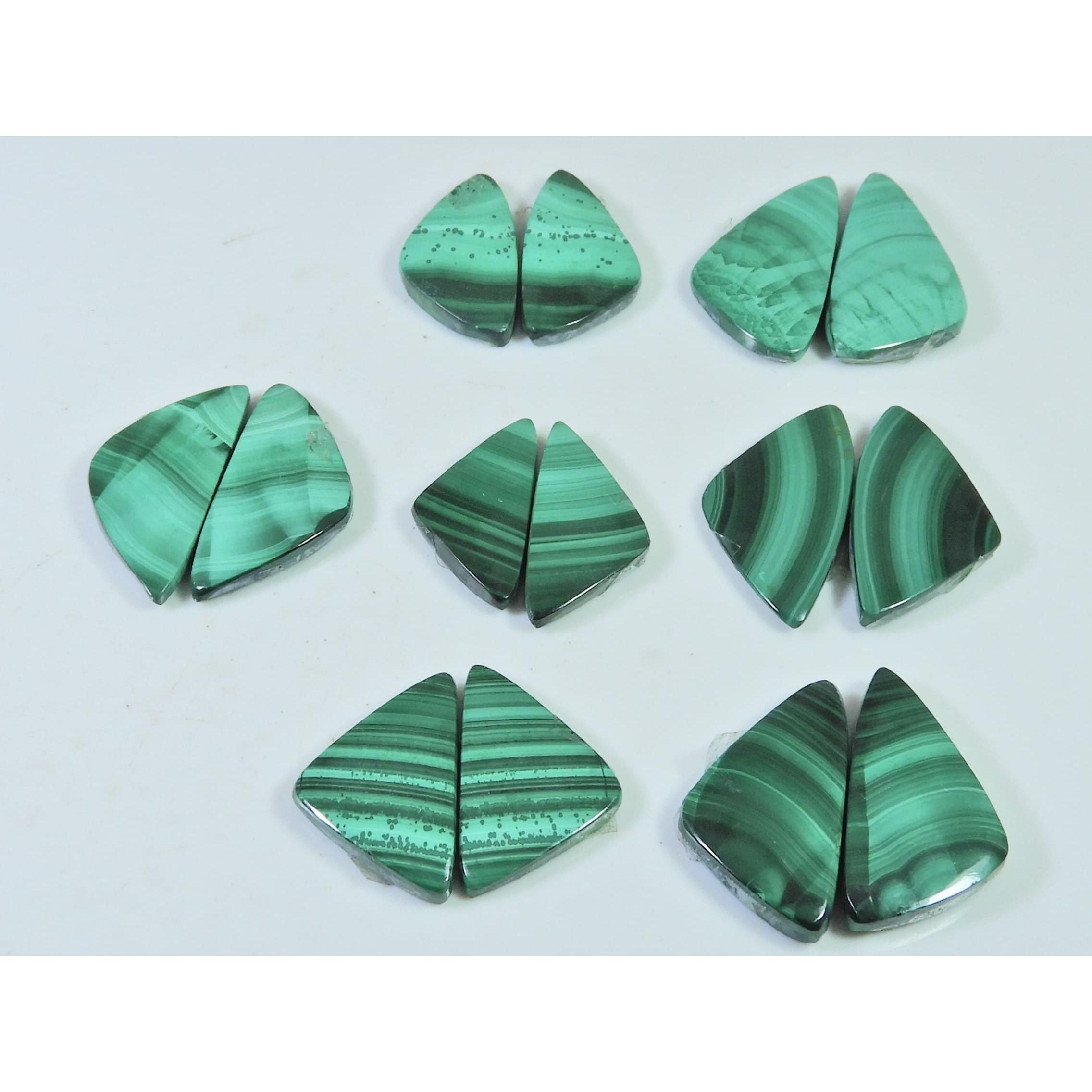 

180Cts. Natural Malachite Matched Pair Fancy Cabochon Gemstone 7 Pair Lot C-407