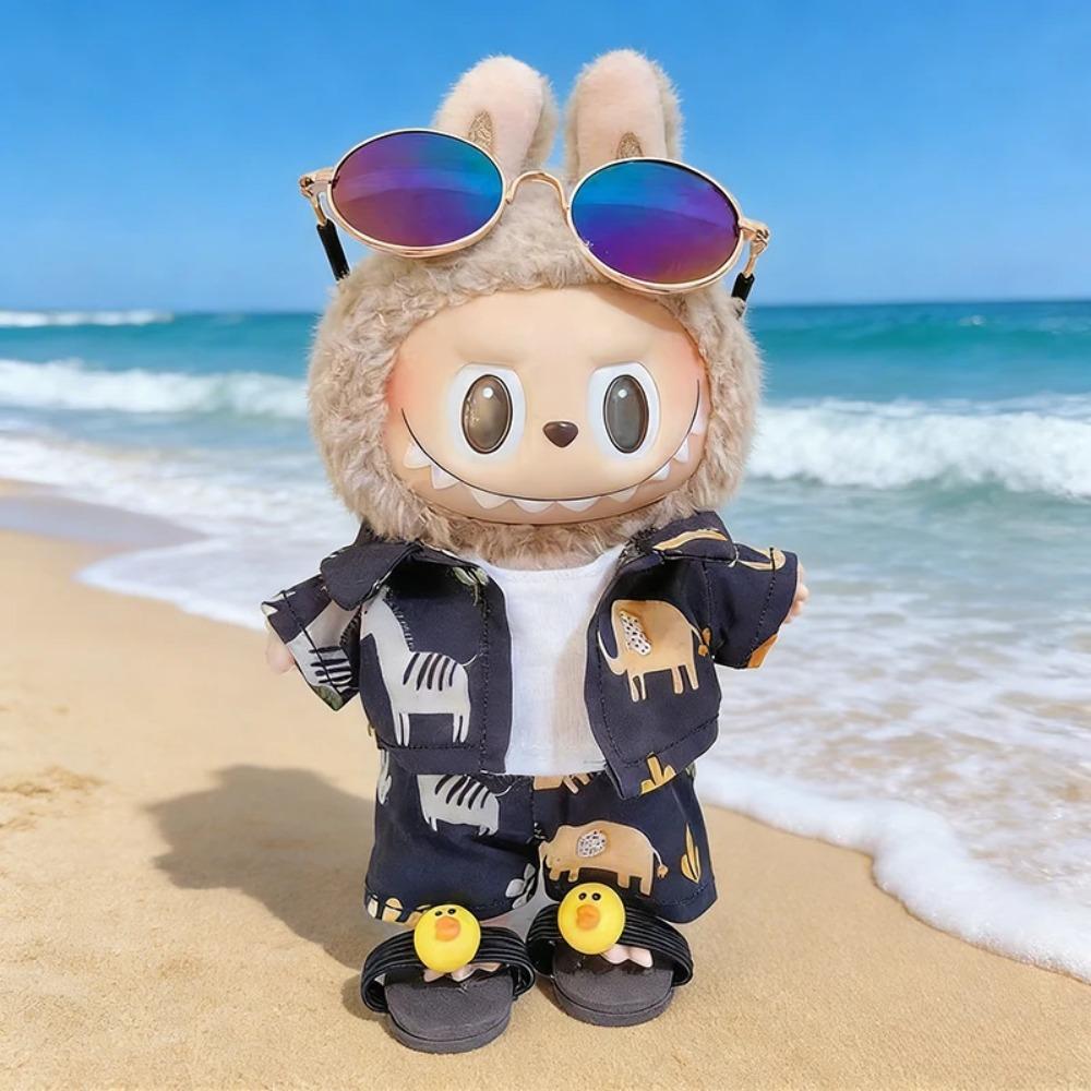 For 15/17cm Labubu Clothes summer Beach Suit Set labubu Doll BOY Seaside vacation clothing Outfit DIY replacement Accessories