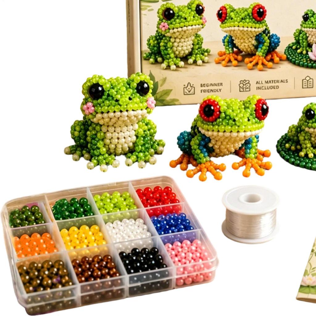 Bead Making Kit 4-Piece 3D Frog Making Toys 3D Animal Decor With Instructions For Kids Boys Girls Beginners Birthday Party