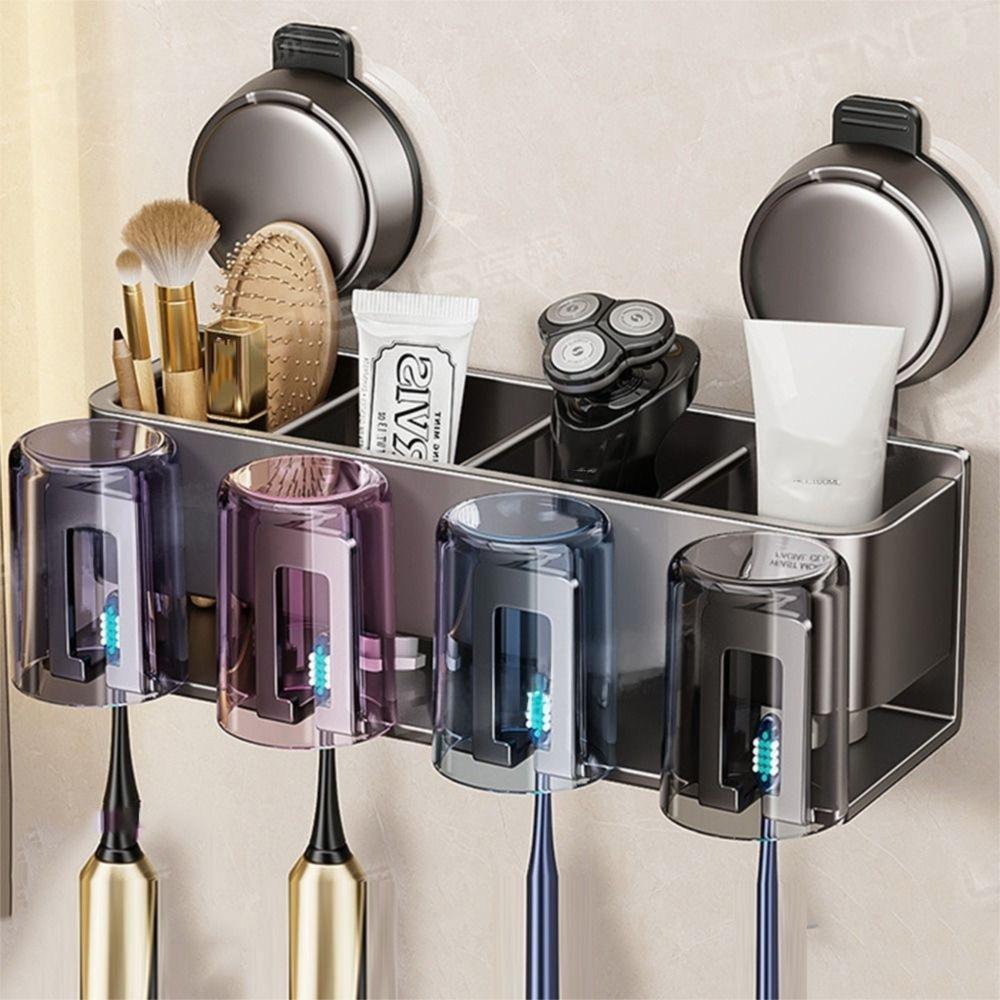 Suction Cup Toothbrush Storage Rack Integrated Hook 2/3/4 Person Electric Toothbrush Holder Reusable Detachable