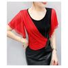 Summer Women's Mesh Color Block Design Lace Trim Rhinestone DetailsTrendy Short Sleeve T Shirts