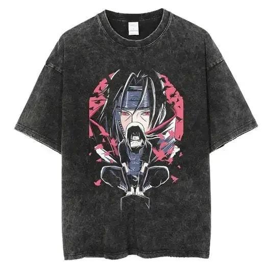 American Tops T-Shirt Ri Short Sleeve T-Shirt Batik Naruto Shirt Wear Man Washed Anime Vintage Style Short