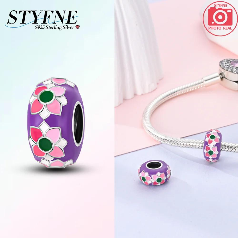 Pink Flowers Gold Butterflies Plant 925 Silver Bag Charms Beads Fit Bracelet Women Accessory Fine Gift Diy Jewelry