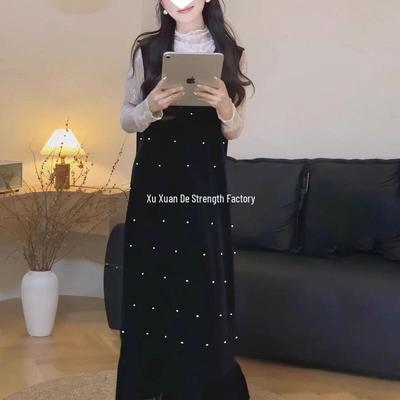 Elegant Women's Autumn Velvet Two-Piece Set: Long Sleeveless Dress