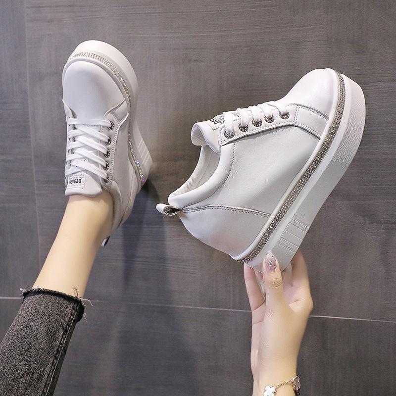 New Autumn Lace-up Board Shoes Casual Single Shoes Rhinestone Thick-soled Heightening Shoes Tide