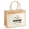 Beach Bag - PLANETEE - Jute with Pocket Bazaar of a Beloved Nurse - Cotton - 43x33 Cm - Printed In France