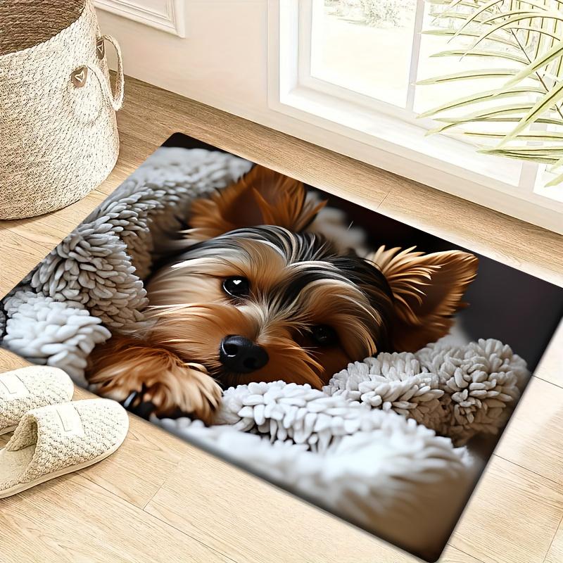 2D Flan Yorkshire Terrier Puppy Flannel Area Rug Non Slip Pet Lover Carpet for Living Room Bedroom Sofa Floor Decor