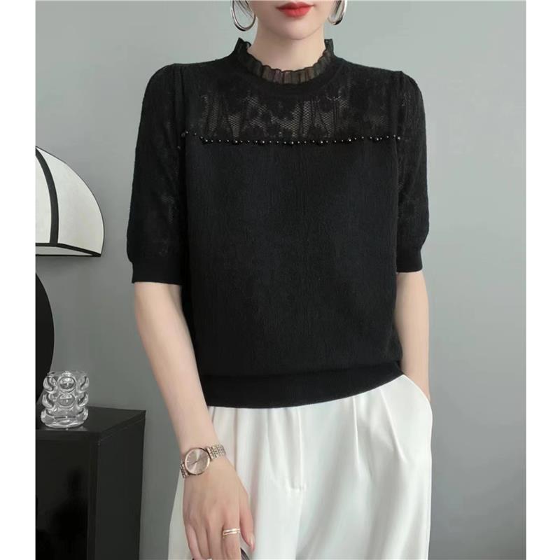 

Женская куртка с кружевом на полувысокий воротник, с коротким рукавом, солнцезащитная, с ажурным низом и универсальным топом 3XL