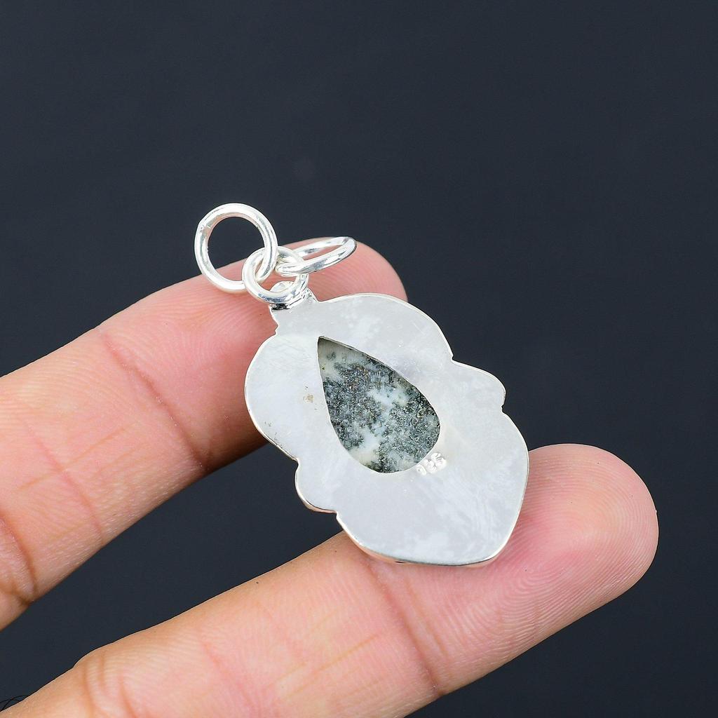 Pear Tree Agate Gemstone Sterling Silver Birthday Engagement Trendy Wife Pendant