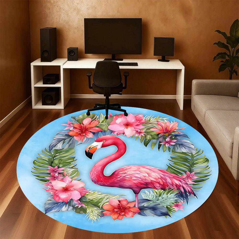 1pc Flamingo Flowers Round Chair Mat Area Rug - Non-Slip, Floor Mat for Office, Bedroom, and Indoor Decor C1125258