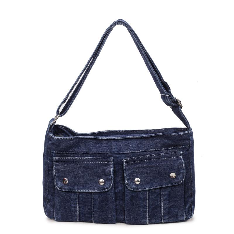 

Casual denim crossbody bag for women large capacity multi-pocket commuter shoulder bag commuter underarm bag