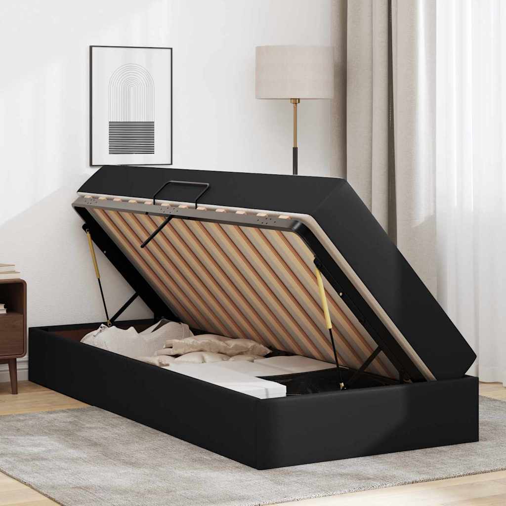 Storage Bed with Mattress 2 Pcs Black Leather
